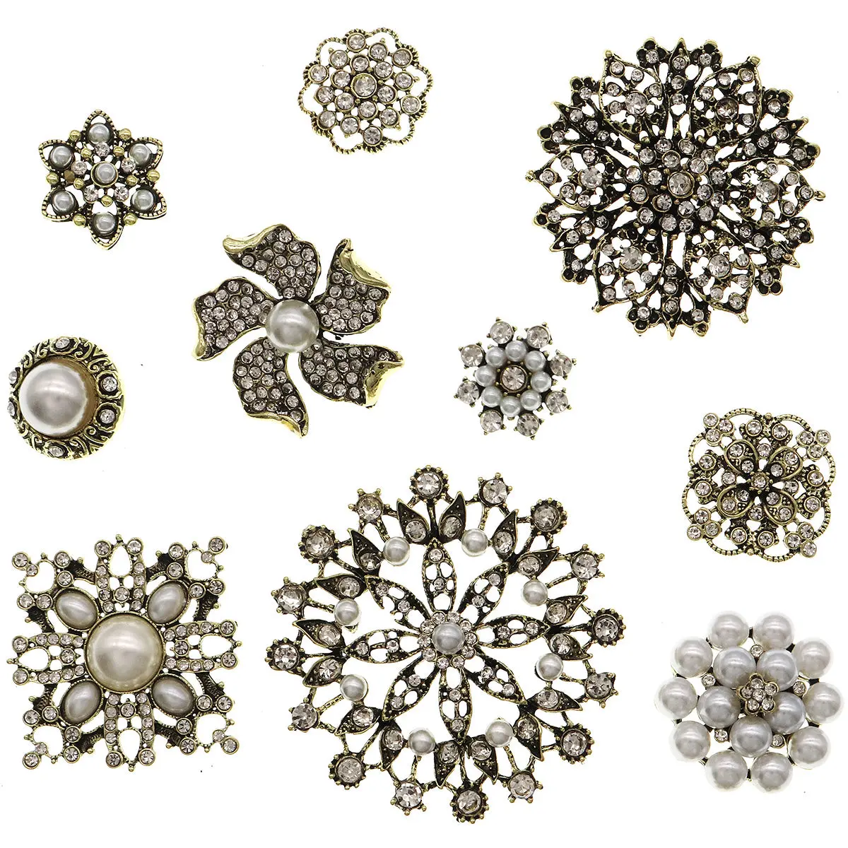 Rhinestone Embellishments with Pearls #2 - Antique Bronze