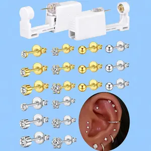 2-4pcs Ear Piercing Kit Disposable Ear Piercing Gun Kit Self Piercing Gun And Build-In Crown Star Earrings Stud
