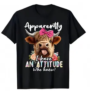 Cotton Sarcastic Highland Cow Tee with Pink Bow - Unisex Round Neck Short Sleeves Comfortable Casual T-Shirt for Men Women Golf Gift - Bear