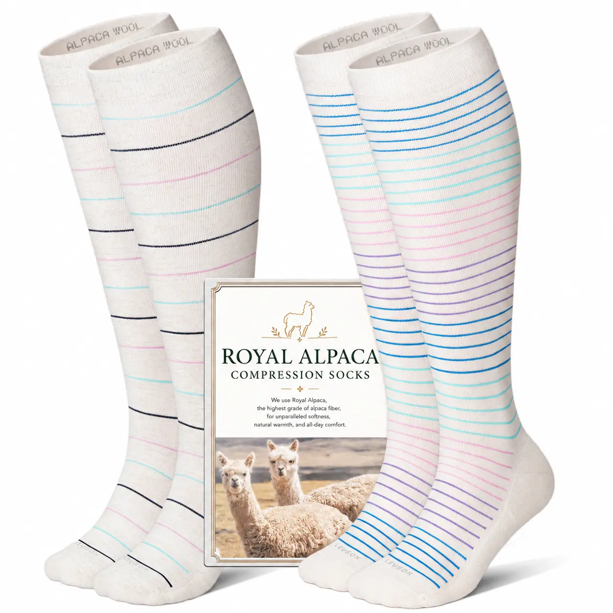 LEVSOX Alpaca Wool Compression Socks 15-20 mmHg, 2 Pairs Knee High Socks for Women & Men, Soft Breathable Support for Nurses, Travel & Everyday Wear