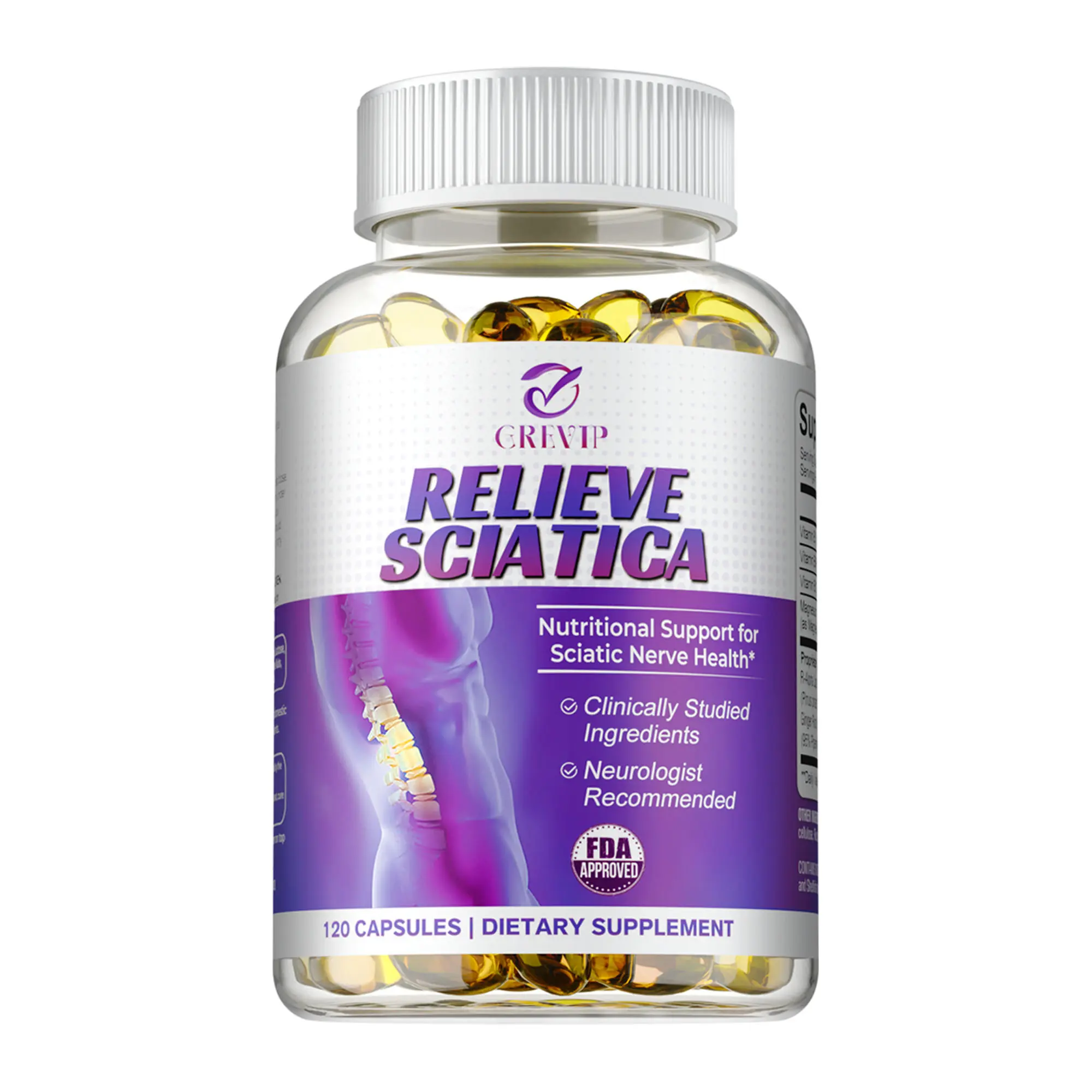 Grevip Nerve Soothing Vitamins - Lower Lumbar Sciatic, Hip, Thigh, Leg, Foot Natural Supplement Grevip Nerve Soothing Vitamins - Lower Lumbar Sciatic, Hip, Thigh, Leg, Foot Natural Supplement