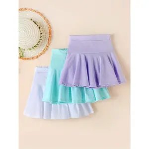 3-Pack Girls' Summer Fashion Solid Color Pleated Beach Skirts, Casual Style Knit Fabric Culottes with High Stretch, Regular Fit Polyester Skirts for Performance and Play