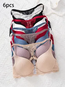 Women's Lace Push-Up Bra Set, Front Buckle Design, Comfortable Medium Support, Casual Daily Wear & Party, Multiple Colors Available, Elegant