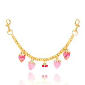 Strawberry Cherry Fruit Motifs Bag Charm, Luxe Glam Swinging Charms Bag Chain with Clasp Hook & Secure Latch, Pink Keyring Accessory for Purses & Backpacks, Gift Item