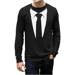 Tstars Suit & Tie Long Sleeve Tuxedo Shirt for Men Funny Top for Wedding Bachelor Party Halloween Events