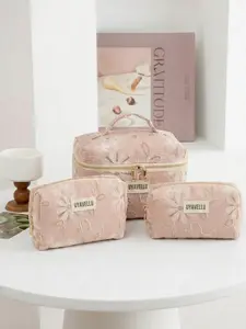 1pcs/3pcs Large-Capacity Cosmetic Bag ， Pink Travel Toiletry Pouch | Cute Floral Pattern | Portable Zippered Organizer | Stylish & Premium Makeup Bag Set | Toiletries Storage Pouch | Travel Essential Organizer | Back-to-School Essential | Soft Fabric Make