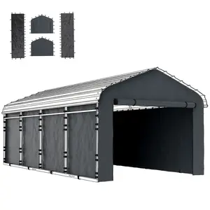 Carport Replacement Sidewall Set for 10' x 15' Carports – Dark Gray. 4 Pieces. UPF50+ Waterproof PE Fabric. 5000mm Rain Protection. Roll-Up Zipper Door. Easy Hook & Loop Install