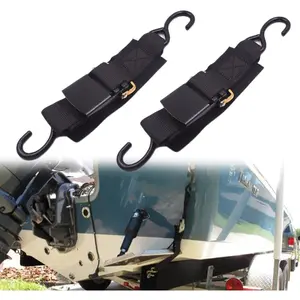 Boat Trailer Tie Downs Strap, Marine Transom Adjustable Quick Release Buckle Anti-Scratch Hooks for Pontoon Jet ski, 47" L