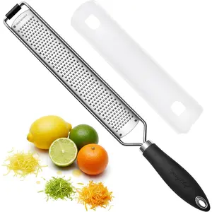 Stainless Steel  Zester Grater with Handle - Garlic, Cheese, Parmesan, Nutmeg, Lime, Ginger Grater - Heavy Duty Kitchen Tool - Citrus Zester with  Cover - Fine Shred - Black