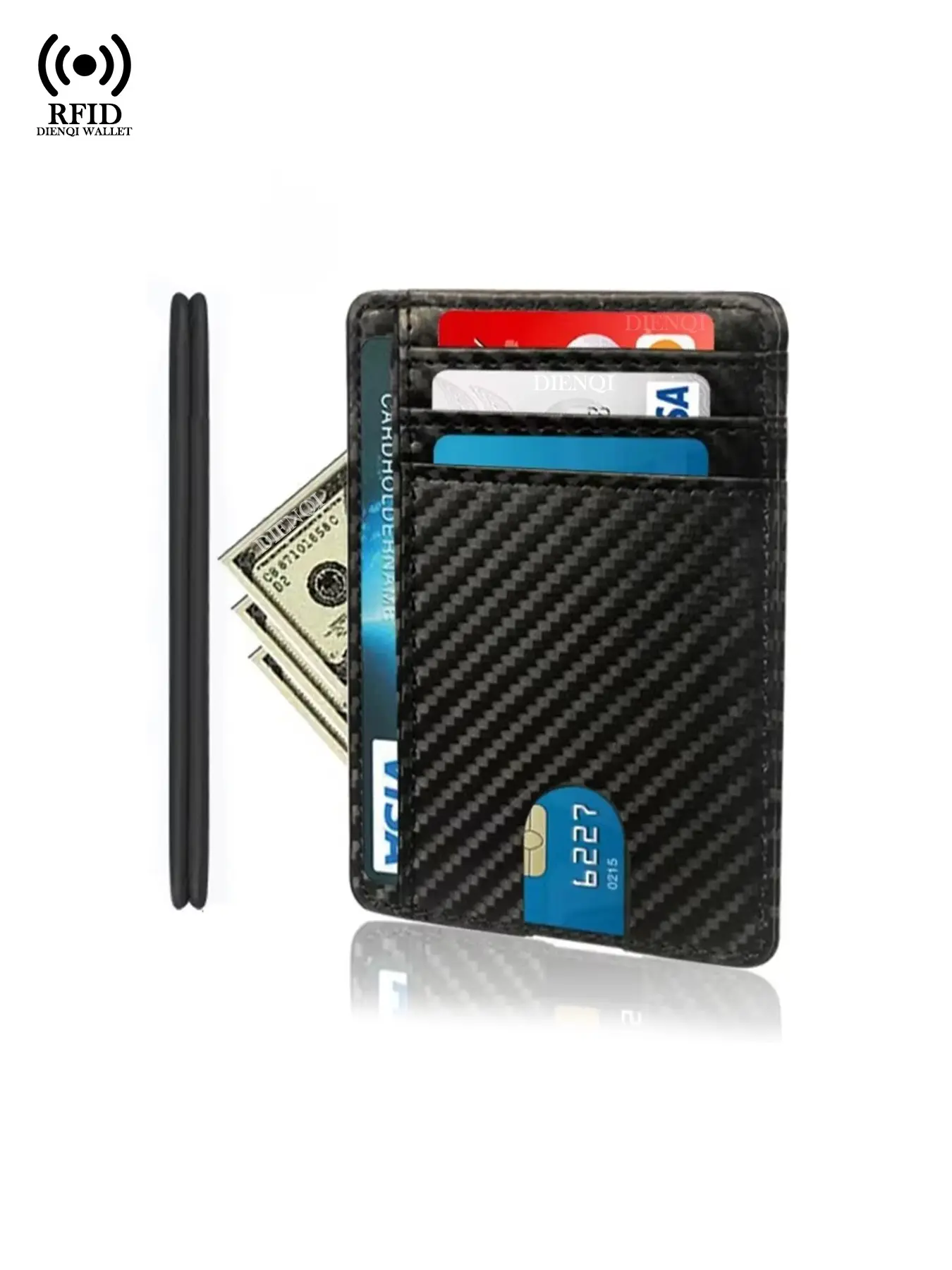 Slim Wallet Carbon Fiber RFID Blocking Credit Card Holder Pu Leather Minimalist Ultra Thin Vallet Male Smart Wallets for Men, Big Capacity, 8-Slots, Casual, Wallet Storage, RFID EDC Wallet, Minimalistic Rfid Wallet