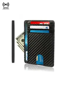 Slim Wallet Carbon Fiber RFID Blocking Credit Card Holder Pu Leather Minimalist Ultra Thin Vallet Male Smart Wallets for Men, Big Capacity, 8-Slots, Casual, Wallet Storage