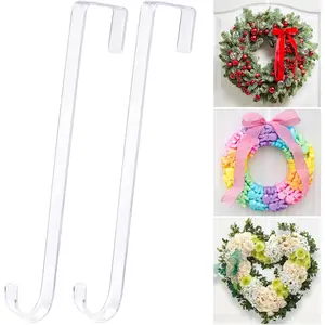 12" Clear Non Scratch Over The Door Wreath Hanger Hooks, 2 Pack for Easter Halloween Christmas Decoration Welcome Sign, Front Door Décor Indoor Outdoor, Slim Home Organizer Hangers