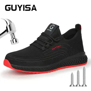 GUYISA Men's Steel Toe Work Boots - Anti-Smash, Anti-Puncture, Wear-Resistant, Breathable Comfortable Footwear for Factory, Construction Site Use - Summer Walking Shoes, Father's Day Gift Cover Shoe