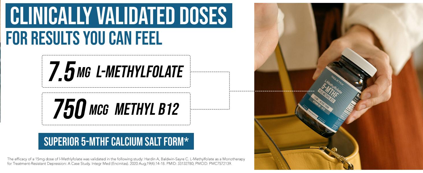 L-Methylfolate 7.5mg + Methyl B12 | Active 5-MTHF Form, Supports Mood, Methylation, and Cognition – 60 Capsules