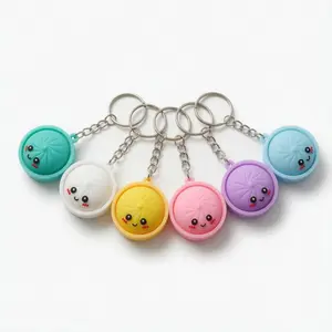 Cute Dumpling Keychain Set of 6 - Kawaii Silicone Food Keychains, Colorful Baozi Bag Charms, Funny Key Ring for Women Girls Backpack Purse Car Decor
