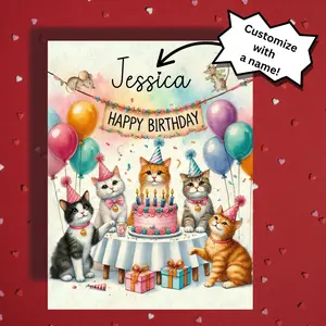 Birthday Greeting Card, Cats: Happy Birthday with a Custom Name