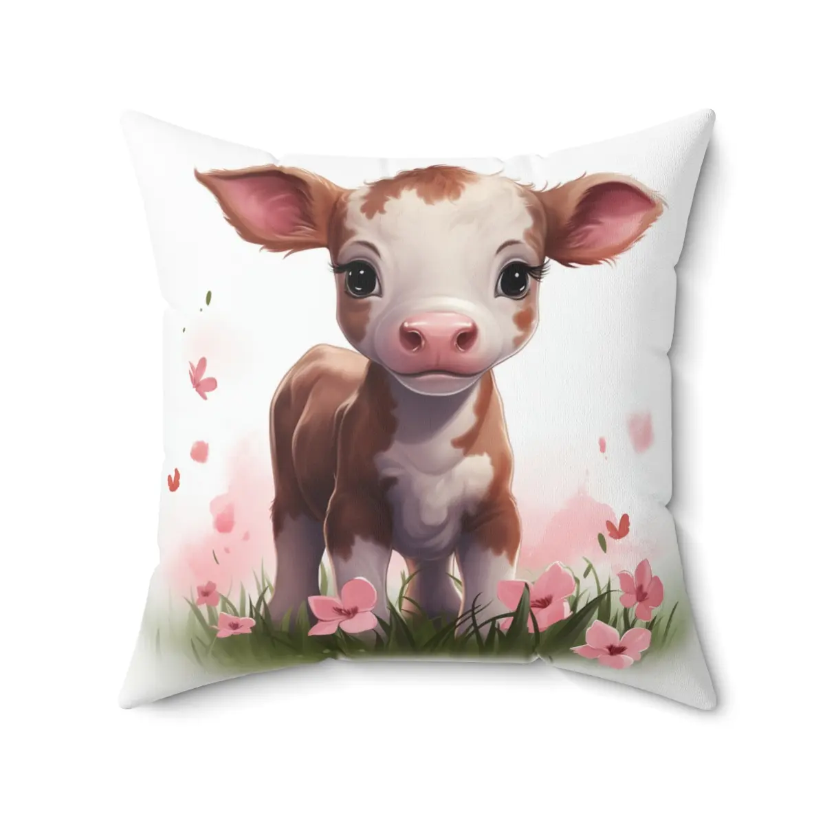 Simmental Calf Spun Polyester Square Decorative Throw Pillow - Cute Country Western Gift for Farm or Ranch Decoration