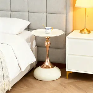 Modern Martini Table,Small Round Side Table for Living Room,15''End Table with Metal Base,White Circle Bedroom Table and Nightstand,Balcony Table for Tea,Corner Accent Table for Living Room/Bedside/Couch/Sofa