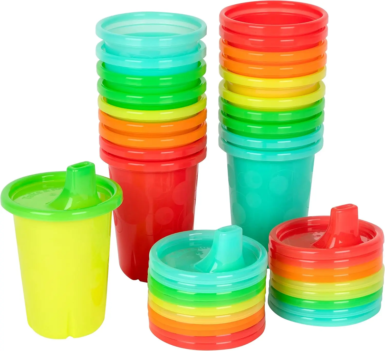 The First Years Take & Toss Spill-Proof Plastic Sippy Cups, Rainbow Party Pack with Snap-On Lids, Reusable Individual Pack Cups for 9+ Months Toddlers, 20 Count, Plastic Cup