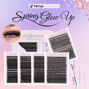 Veifandaly lashes clusters kit Mixed style (30D + 40D + 50D + 60D + 80D + 100D + 120D)fairy lash clusters lash  lashes clusters kit purse Complete False Eyelash Set with Tools lashes manga lash bedazzled kit with glue Cosmetic Fluffy cluster lashes