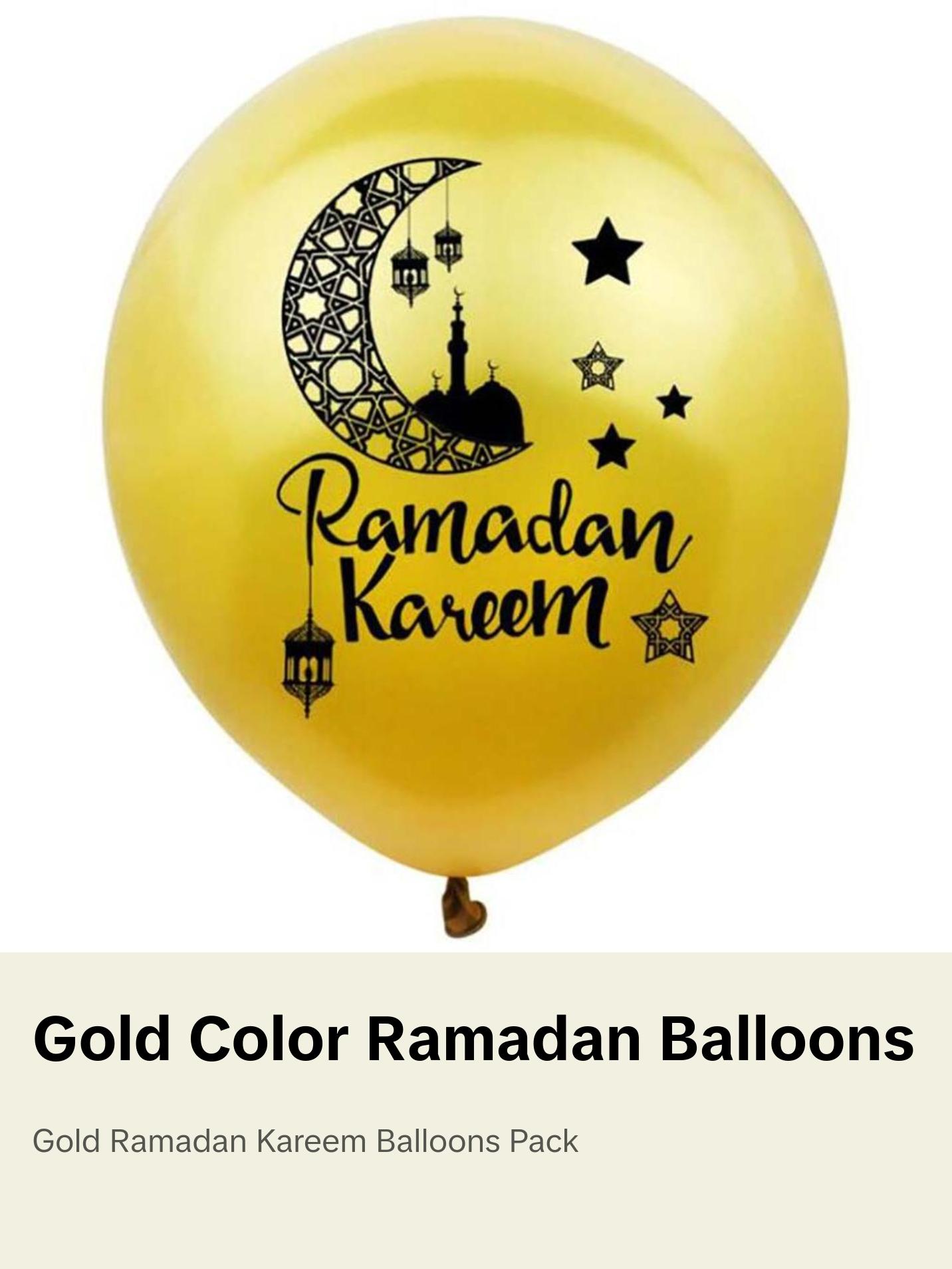Islamic Holiday Decor | Ramadan Kareem Balloons | 10 Pack - Gold