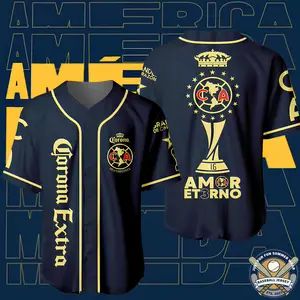 2024 Club America Baseball Jersey, Tri Campeón Liga MX Amor Eterno Champions Apparel for Men, Personalized Mexican Baseball Jersey, Baseball Jersey for Men Gift For Mexican