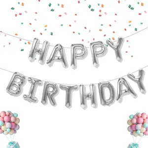 Happy Birthday Balloons Banner - 16 Inch Mylar Foil Balloon Letters & Reusable Silver Balloons Kit - Birthday Decorations & Party Favor Supplies