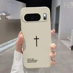 Rounded Edge Phone Case for Google Pixel 10 9 XL 8 7 Pro A  Divine Cross Assurance Pattern Anti-Scratch Shockproof TPU Bumper Drop-proof Cover Cellphone Protective