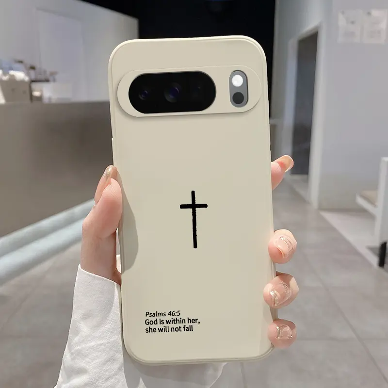 Rounded Edge Phone Case for Google Pixel 10 9 XL 8 7 Pro A  Divine Cross Assurance Pattern Anti-Scratch Shockproof TPU Bumper Drop-proof Cover Cellphone Protective