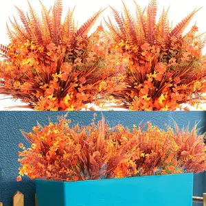 10 Bundles Artificial Fall Flowers for Outdoors Fake Mums Boston Ferns Plants Plastic Floral Plant UV Resistant Plastic Plants Shrubs Bushes for Home Fall Front Door Porch Garden Autumn Decor Plastic Fake Greenery (Mixed color)