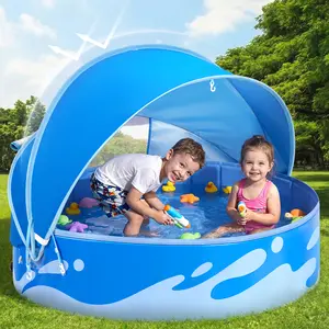 Peradix Foldable Kiddie Pool with Canopy for Baby Toddler Kids Family - Dog Kiddie Pool Summer Water Play Pool with Shade - Portable for Outdoor Backyard Beach Summervibes Quick Folding Playpen Travel Playpen swimming pool