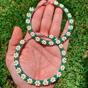 XL White Daisy Hoops