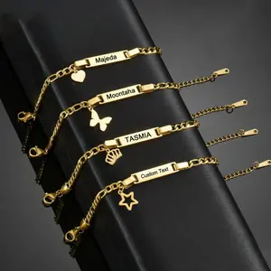 New Fashion Five-Pointed Star Crown Butterfly Love Lettering Customizable Bracelet Titanium Steel Children's Curved Bracelet Creative Gift Children
