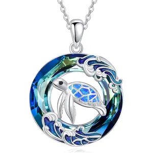 Turtle Necklace 925 Sterling Silver Sea Turtle Jewelry Ocean Opal Necklace Gifts for Women Mother Mom Sister
