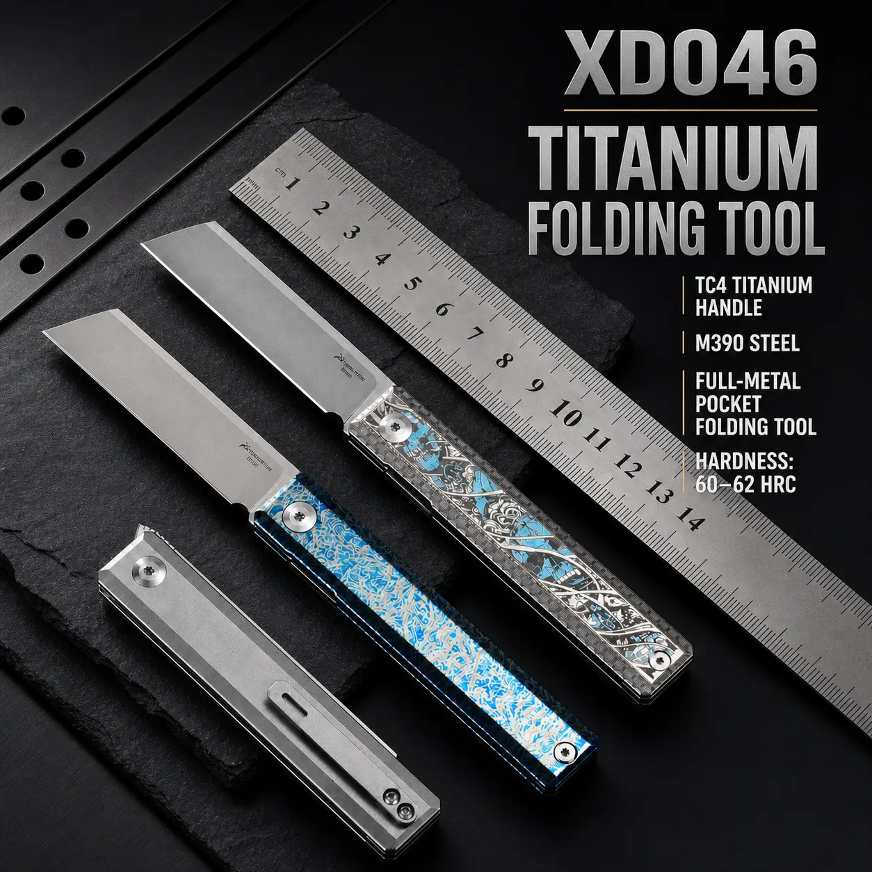 mulight Pocket Knife XD046, Collectible Titanium Alloy Frame Lock with M390 Blade and Patterned or Stonewashed Handle for Everyday Carry