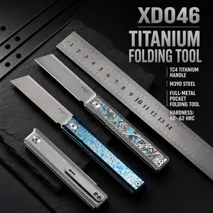 Mulight EDC XD046 Pocket Tool - M390 Edge, Titanium Alloy Handle, Frame Lock, Top Flipper, Bearing Pivot System, Everyday Carry for Camping, Hiking