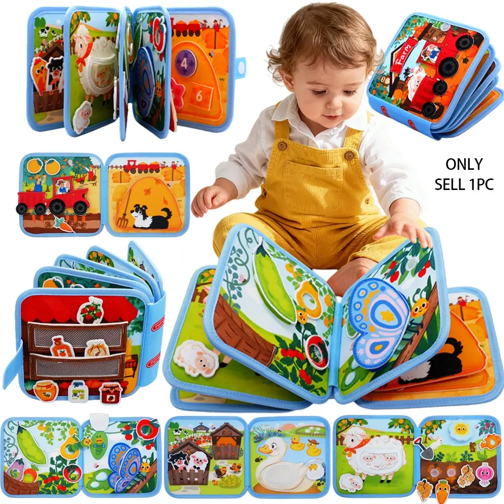 Busy Book for 1-3 Years Old Toddlers, Preschool Busy Board, Preschool Learning Tool, Montessori 3D Interactive Sensory Toys, Over 10 Learning Activities, Perfect Birthday Gift and Christmas Gift for Toddlers
