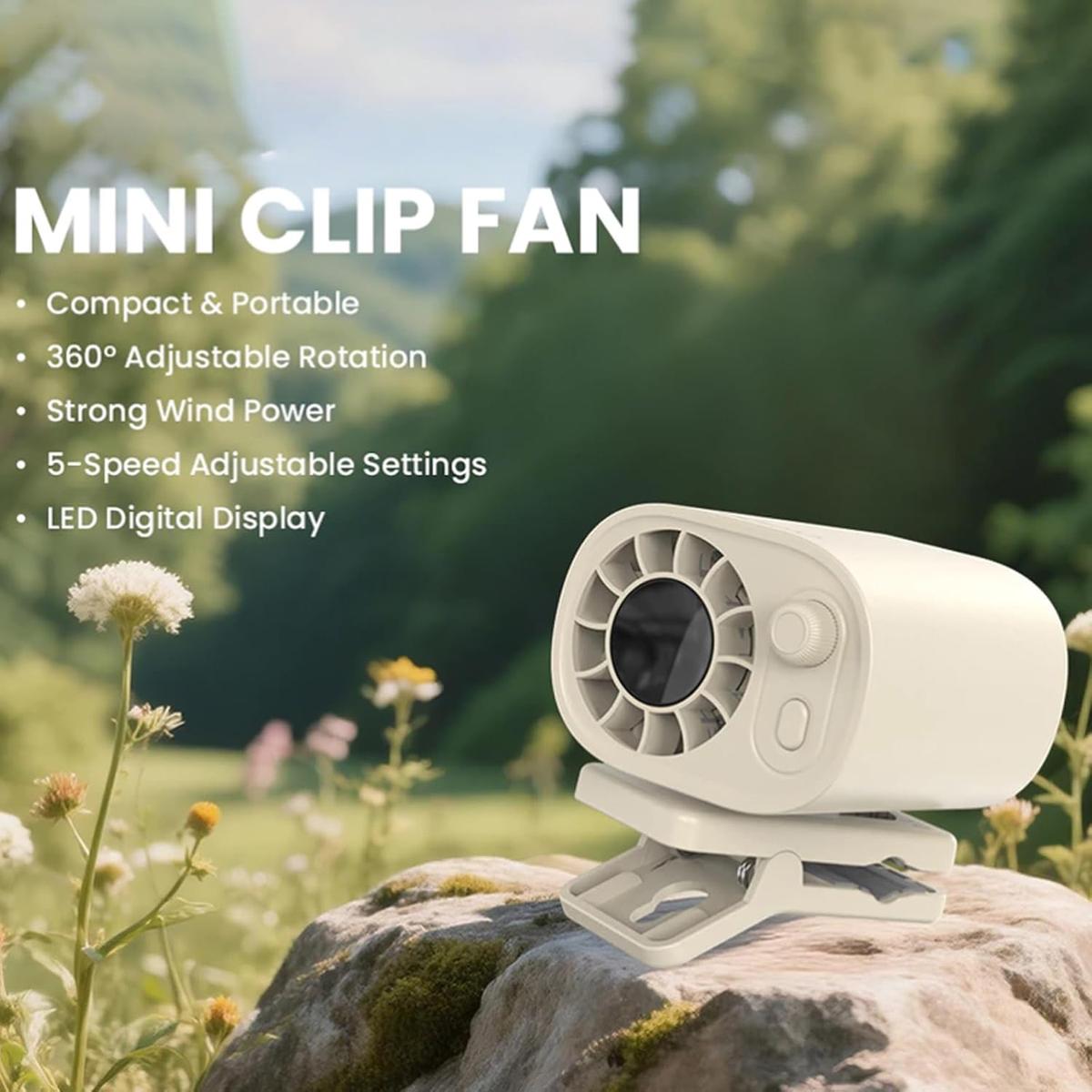 Car Clip On Fan No Cooling Function with LED Display 360° Rotation 100 Speeds Adjustable USB Rechargeable Personal 1800mAh Battery Stepless Speed Adjustment Charging
