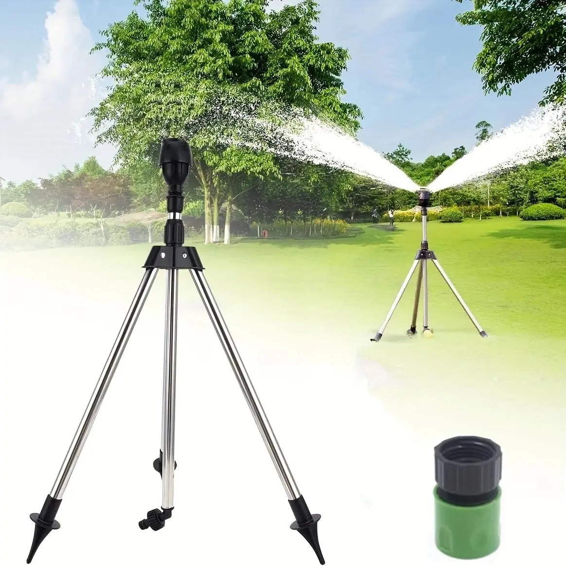 360° Rotating Stainless Steel Garden Hose Nozzle with Adjustable Tripod, Water Saving Irrigation Tool Suitable for Lawns, Succulents, and Gardens, Watering Systems, Swivel Nozzle