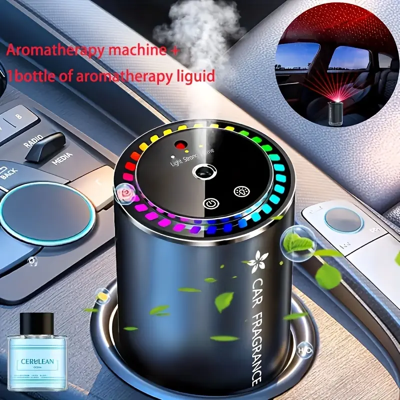 1 Smart Car Aromatherapy Diffuser with Star Projection And Sonic Diffuser - Great Gift for Dad, Friends - USB Charging, 4 Auto Modes, Night Light Function, Compatible with Essential Oils, Compact Design, Perfect for Outing, Dating, Best Gift for Father's