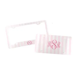 Personalized Pink Coquette Striped License Plate & Frame | Aesthetic Monogram Car Decor | Soft Girl Custom Gift for Her