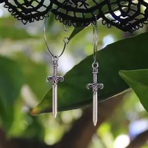 Silver Mini Elven Dagger Hoop Earrings