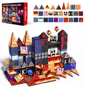 【New Sticker Set】60PCS,1.48inch Creative Sticker Magnetic Tiles,Cave Creatures，Magnet Building Blocks Cubes Construction Stacking Educational Assembly Toy Preschool STEM Play Creative Playboard for Toddler Kids Ages 3+,Kids Toys best gift