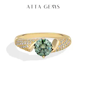 ATTAGEMS Fashion Design 1CT Yellow-green Lab-Created D Color VVS1 Moissanite Women's Ring Anniversary Wedding Holiday Fine Jewelry Gift R330