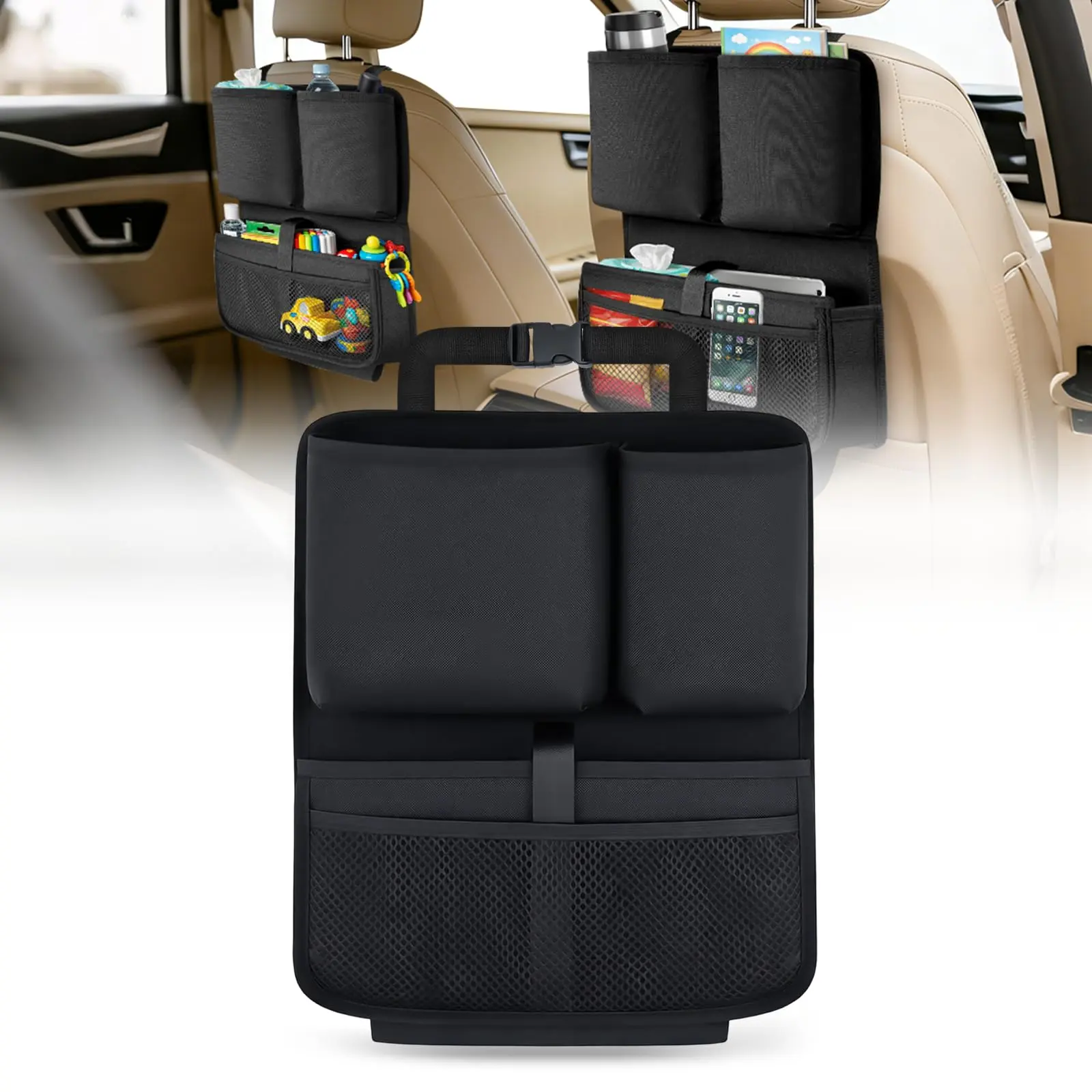 Nilight Car Seat Back Organizer - 1PCS Oxford Fabric Car Stuff, Vehicle Accessories with Multi Compartment, Cup Holder, Scratch Resistance, Universal for Van, SUV, MPV, Pickup Truck, Cars Accessories