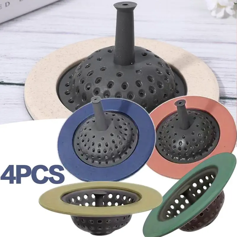 4 Pack Round Shape Sewer Plug Floor Drain Cover - Compact, Durable Filter Basket Stopper Strainer, Plumbing Accessory for Home Kitchen Sink, Showers, Bathtubs for Sink Protection & Debris Block (Pumps & Plumbing Equipment Compatible)