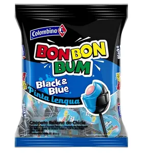 Bon Bon Bum Black & Blue Pinta Lenguas Lollipops – 384g (13.5 oz) Bag – Colombian Bubble Gum Filled Candy – Imported from Colombia