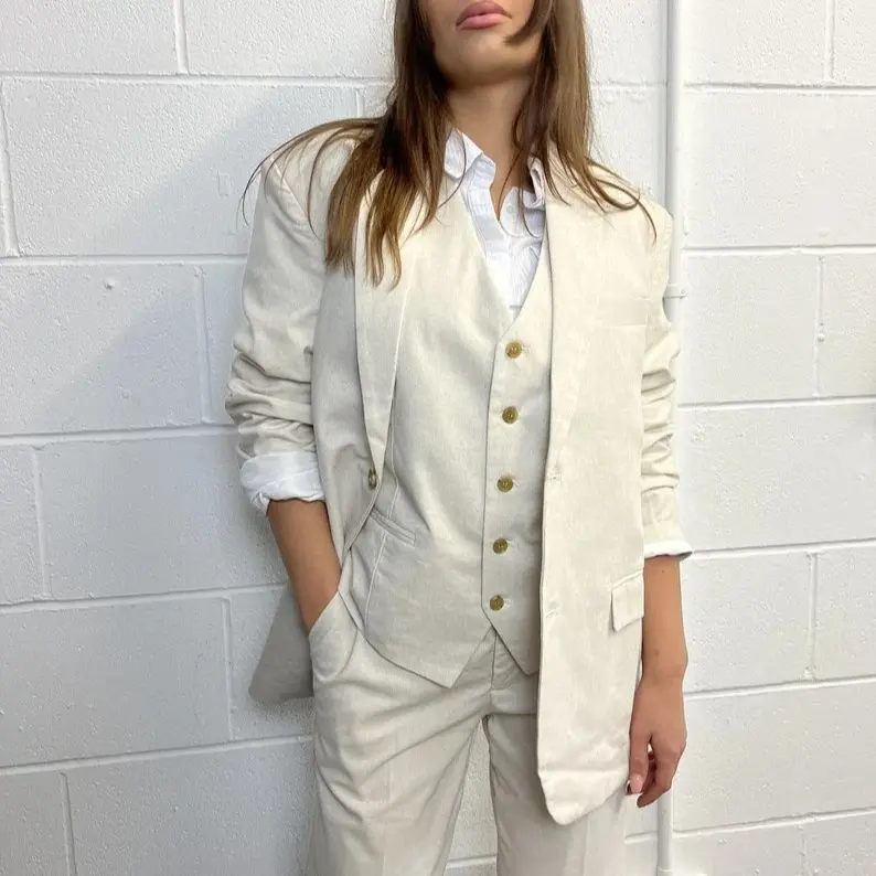 Women Linen Blazer With Flap Pockers - Linen Suit Set - Linen Single Breasted Blazer - Women Workwear