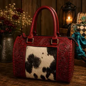 Red Tooled Cowhide Medium Speedy Handbag