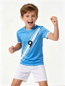Sports Set, Breathable Football Clothes, Casual Loose-Fit, All-Season, H-Type, Short Sleeve & Shorts, Gift for Kids